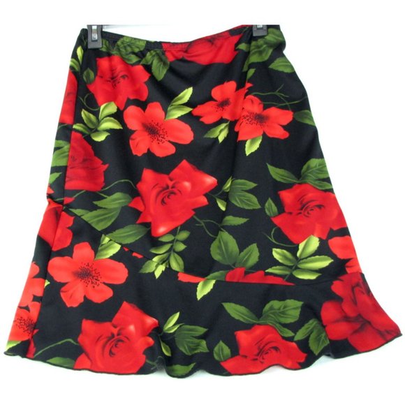 SALE! Floral Flare Black Red Midi Knee Skirt - Picture 2 of 2